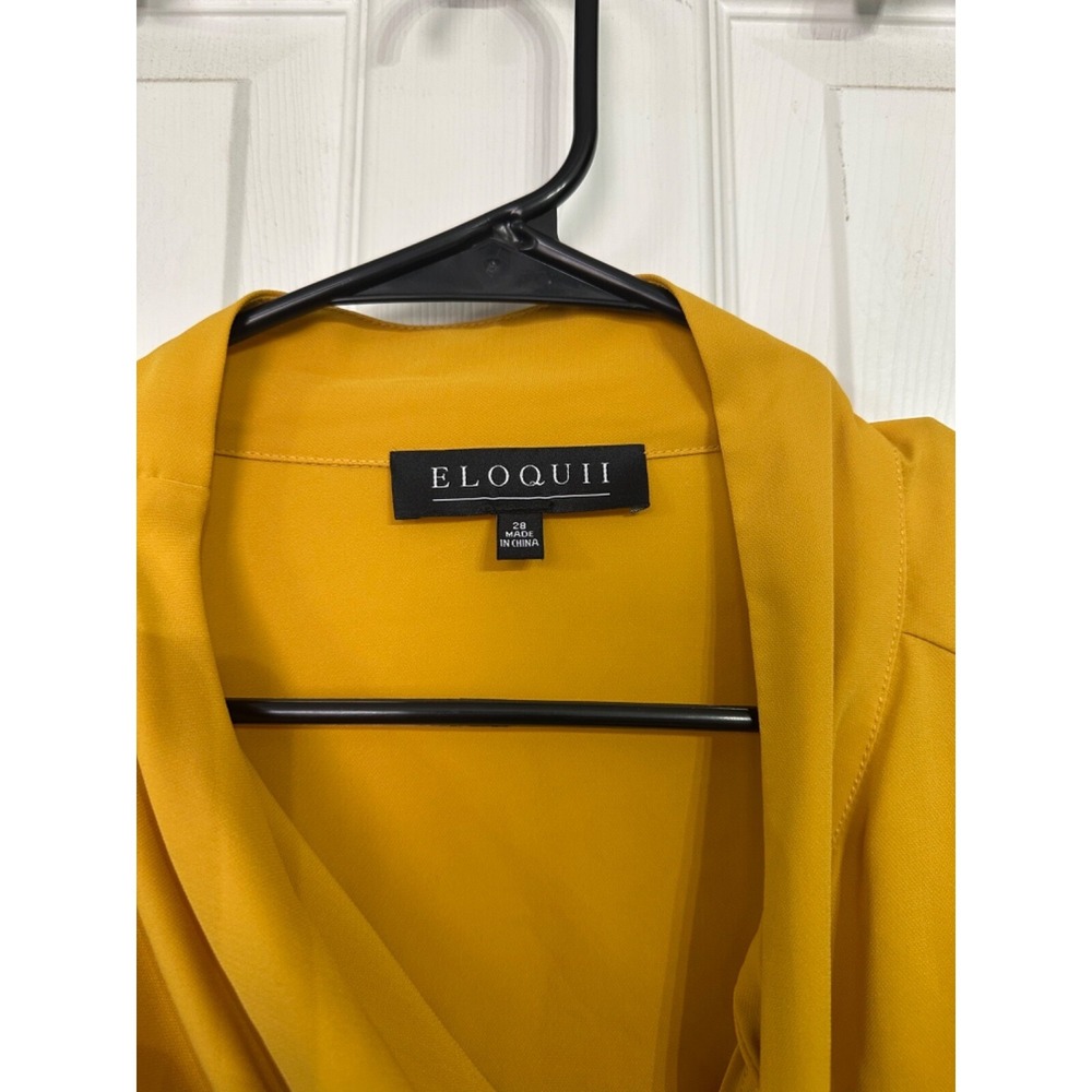 Eloquii Size 28 Yellow Chiffon Tie Neck Drape Cowl Puffed Sleeve Blouse - Picture 2 of 6